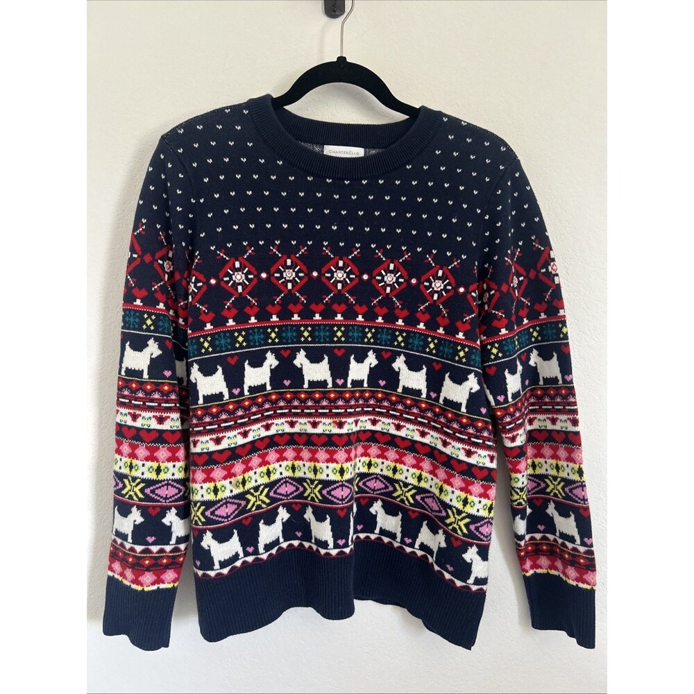 Charter Club Ugly Christmas Sweater Scottie Dog Fair Isle Holiday Pullover Sz L